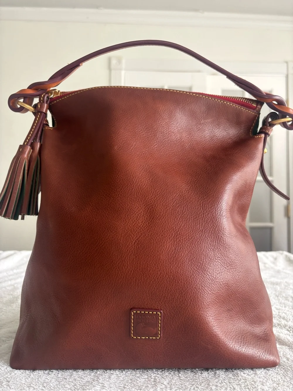 Dooney & Bourke Florentine Chestnut Brown Leather Shoulder Hobo twist strap - Picture 1 of 8